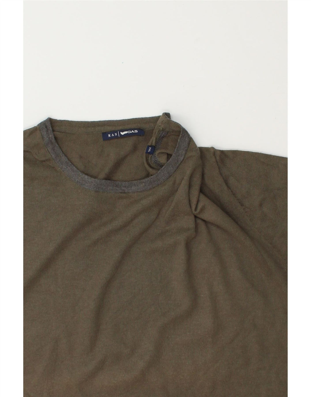 GAS Mens Crew Neck Jumper Sweater 2XL Khaki Vintage Gas and Second-Hand Gas from Messina Hembry 