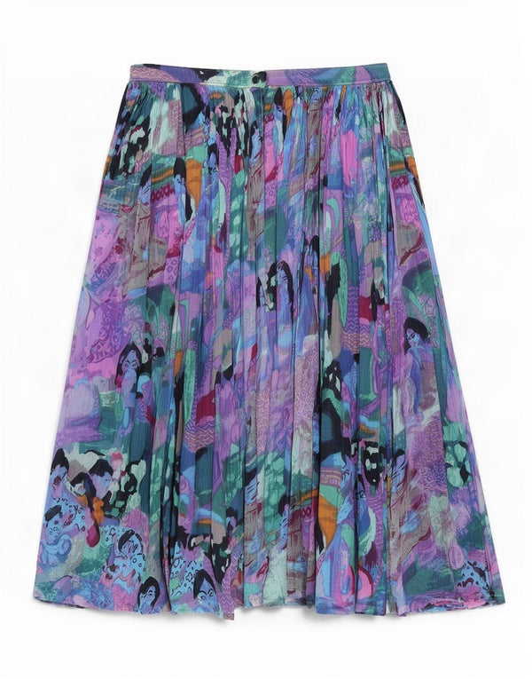 Vintage Womens Graphic Pleated Skirt Medium W30 Multicoloured Colourblock
