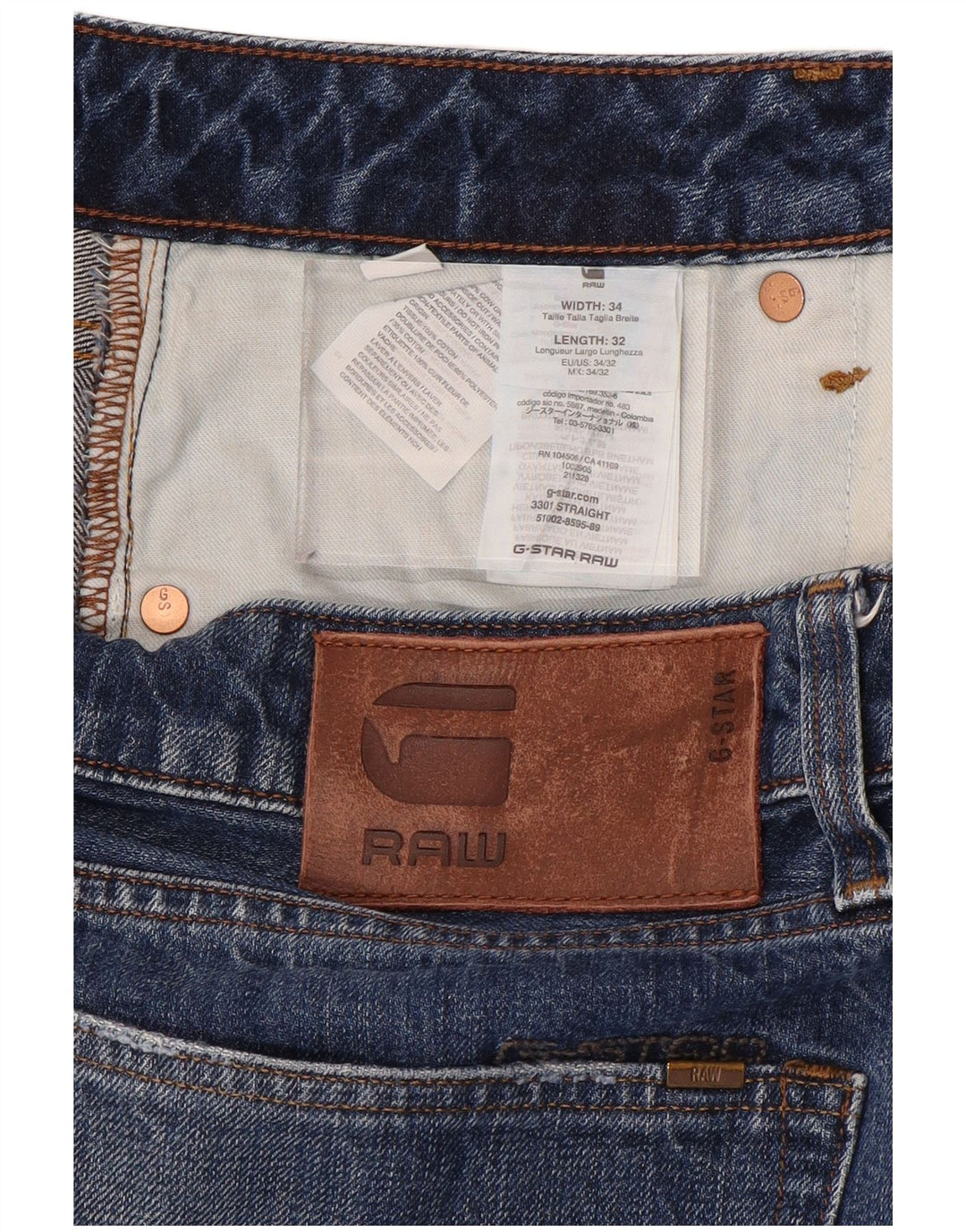 G-Star Mens Straight Jeans W34 L32 Blue Cotton