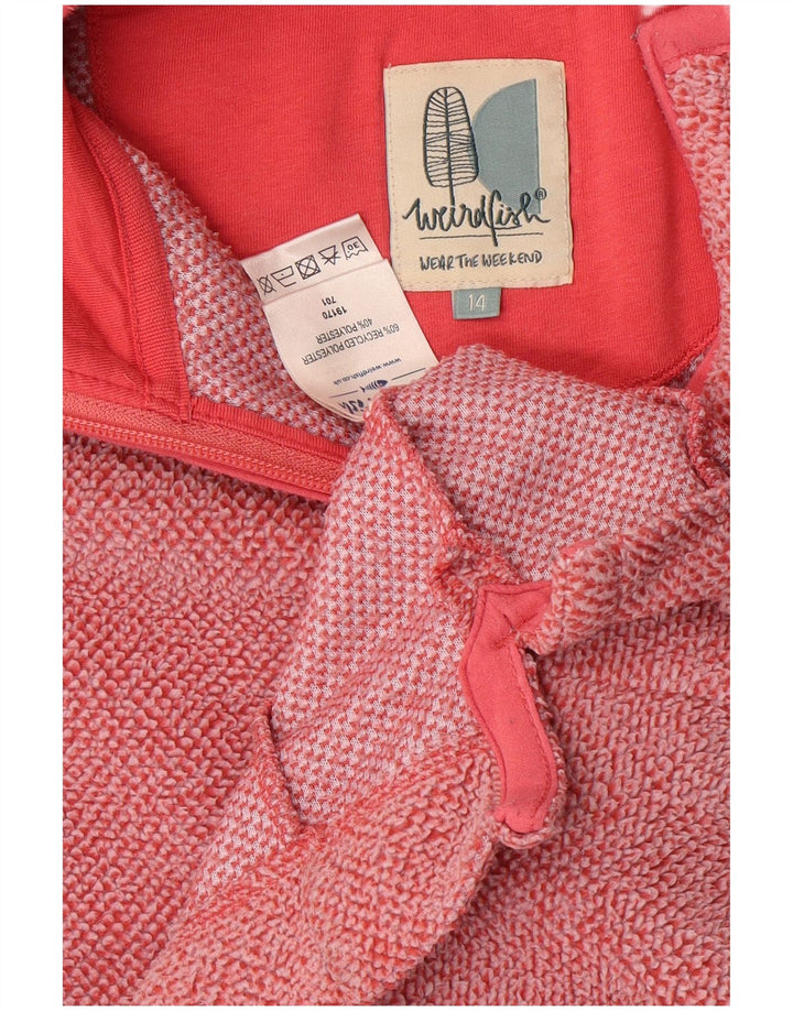 WEIRD FISH Womens Zip Neck Fleece Jumper UK 14 Large  Red Polyester