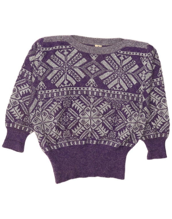 Oui Womens Oversized Boat Neck Jumper Sweater UK 14 Medium Purple Fair Isle