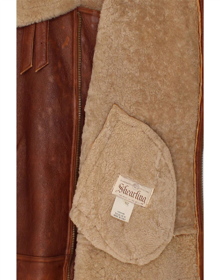 VINTAGE Herren Shearling Jacke IT 52 XL Braunes Shearling