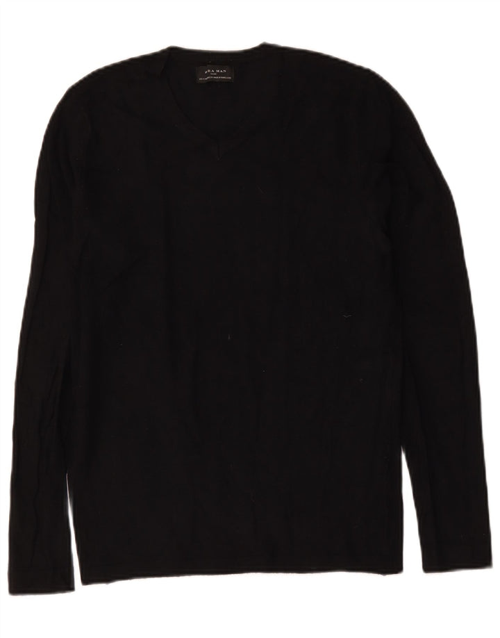 Zara Mens V-Neck Jumper Sweater Small Black