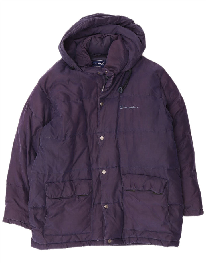 CHAMPION Herre hættepolstret jakke UK 38 Mellem marineblå nylon