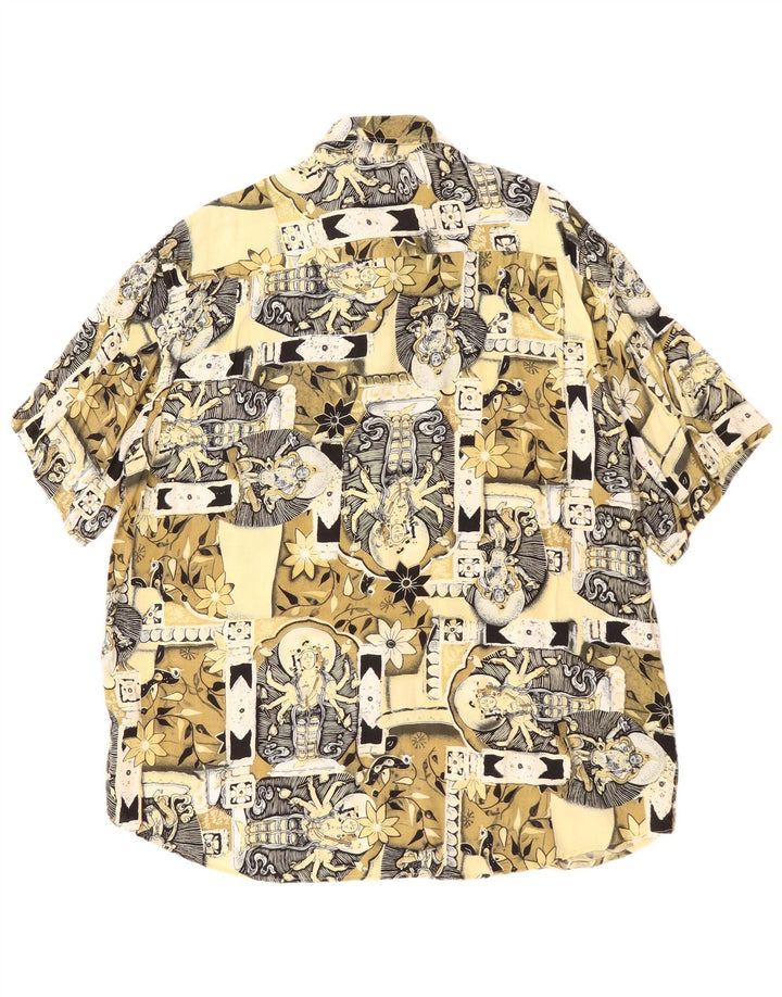 Boulee Mens Abstract Pattern Short Sleeve Shirt XL Green Viscose