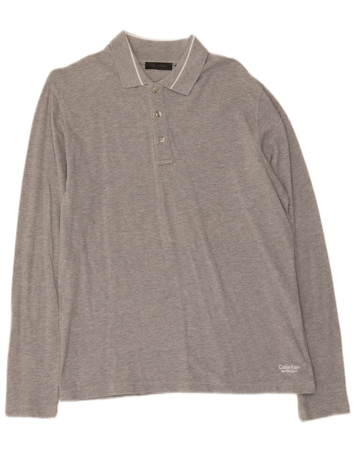 Calvin Klein Mens Long Sleeve Polo Shirt Medium Grey