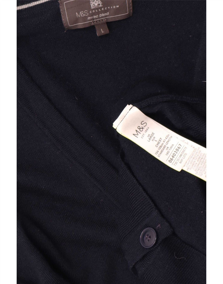 Marks & Spencer Mens Cardigan Sweater Large Navy Blue Acrylic