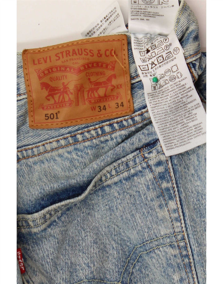 Levi's Mens 501 Distressed Straight Jeans W34 L34 Blue Cotton