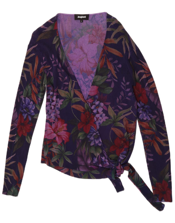 Desigual Womens Wrap Cardigan Top UK 14 Large Purple Floral