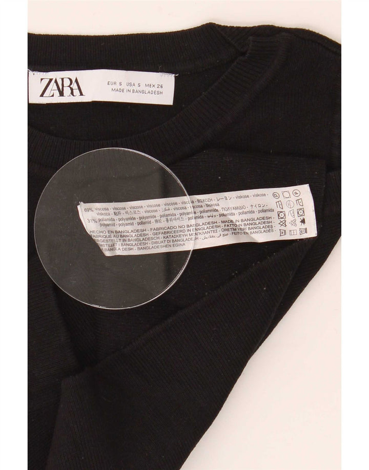 Zara Damen Crop Vest Top UK 8 Small Schwarze Viskose
