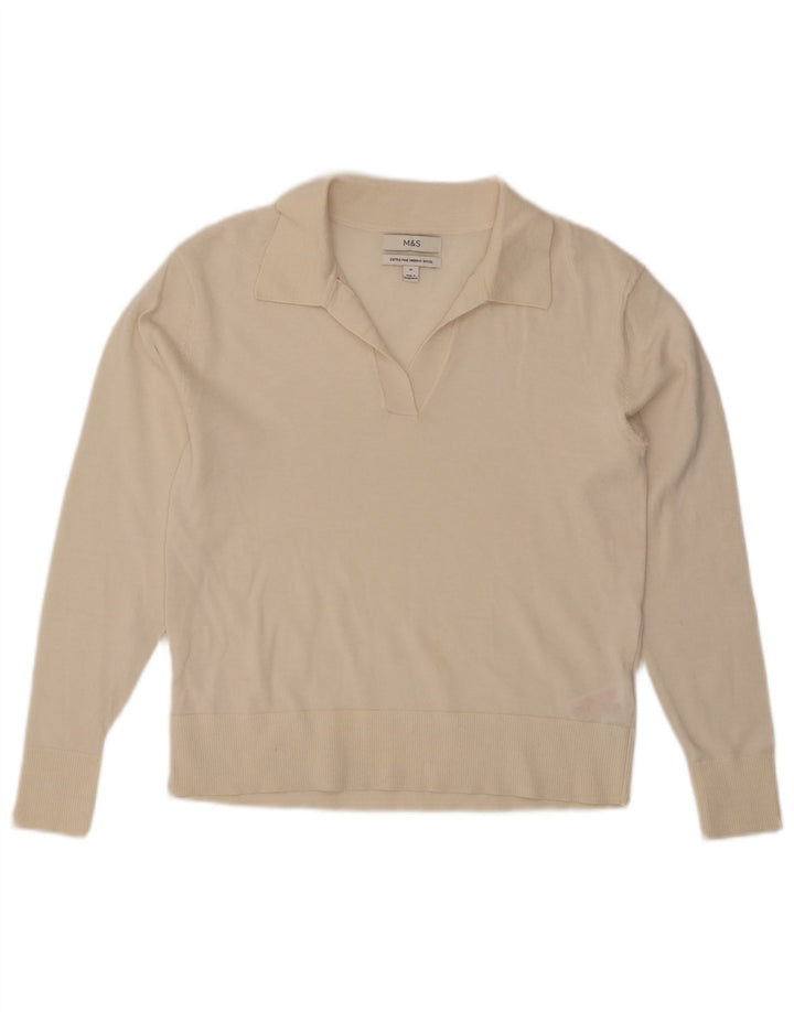 Marks & Spencer Womens Polo Neck Jumper Sweater UK 12 Medium Off White
