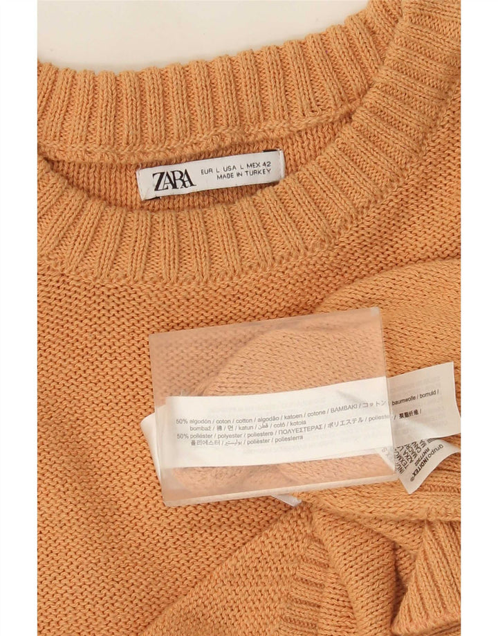 Zara Mens Crew Neck Jumper Sweater Large Orange Cotton
