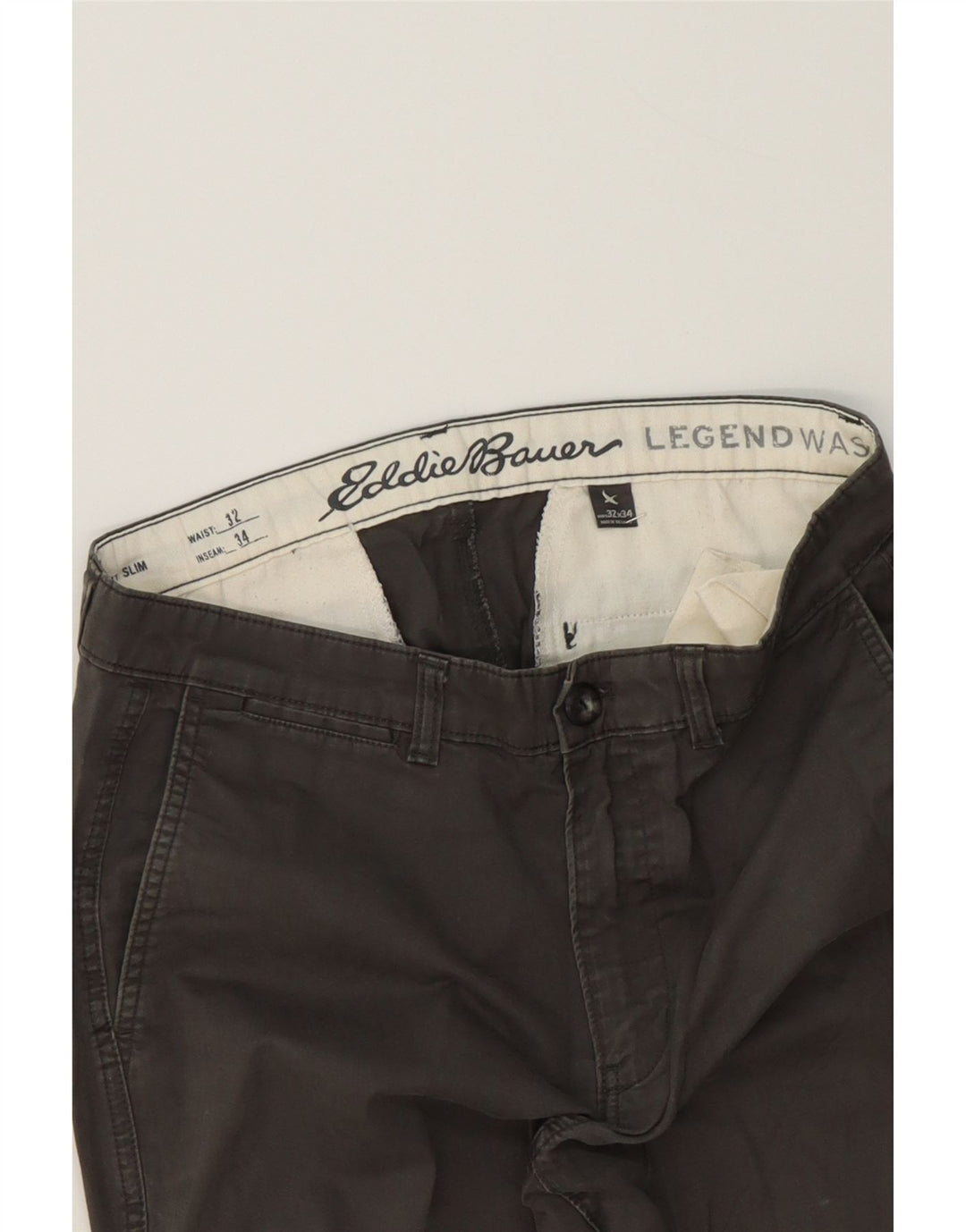 EDDIE BAUER Mens Slim Chino Trousers W32 L34 Grey Cotton Vintage Eddie Bauer and Second-Hand Eddie Bauer from Messina Hembry 