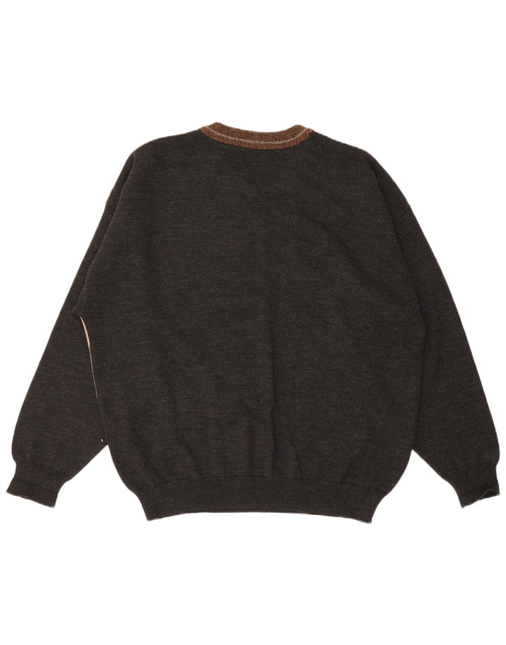 Vintage Mens Crew Neck Jumper Sweater XL Multicoloured Colourblock Wool