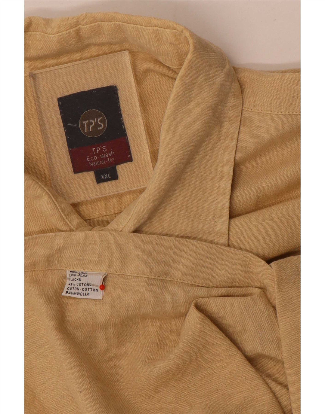 Vintage Mens Short Sleeve Shirt 2XL Beige Linen