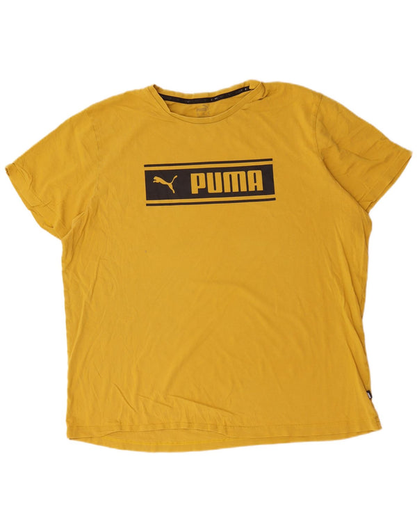 Puma Herre Grafisk T-Shirt Top 2XL Gul Bomuld