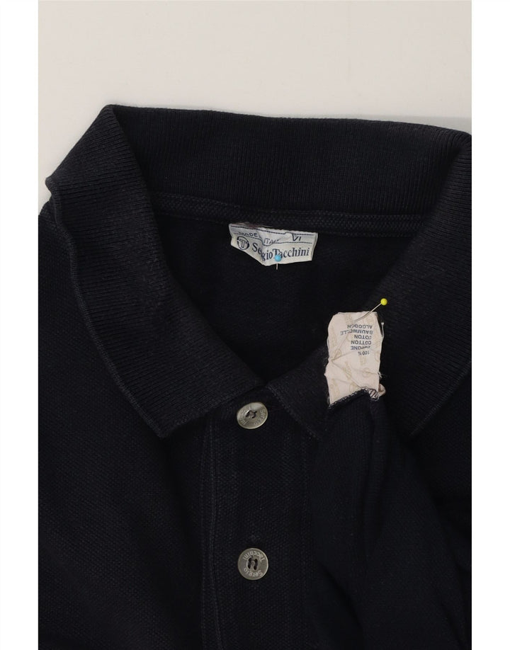 Sergio Tacchini Mens Long Sleeve Polo Shirt Medium Navy Blue Cotton