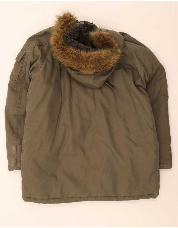 Timberland Mens Hooded Parka Jacket UK 40 Large Khaki Polyester