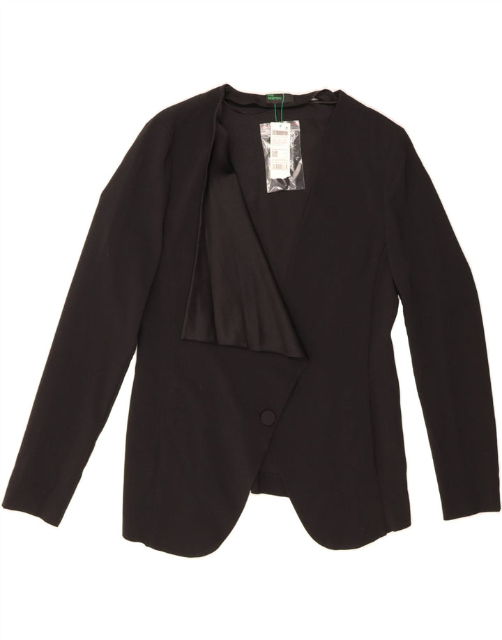 BENETTON Womens 1 Button Blazer Jacket UK 12 Medium  Black Polyester Vintage Benetton and Second-Hand Benetton from Messina Hembry 