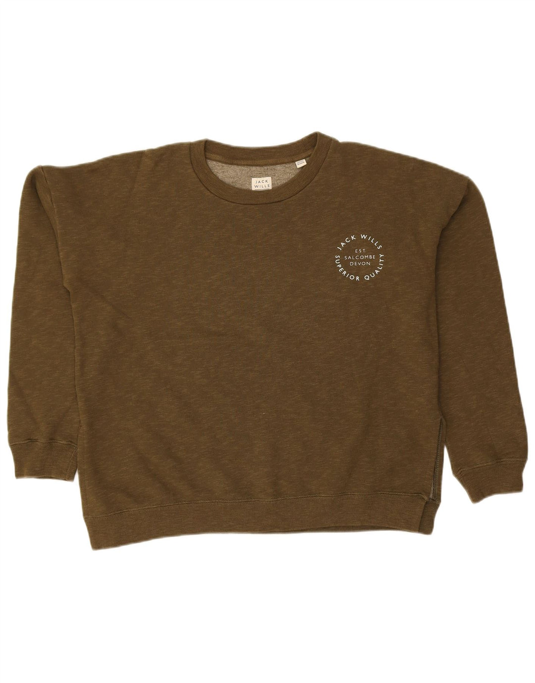 JACK WILLS Womens Oversized Sweatshirt Jumper UK 10 Small Khaki Cotton