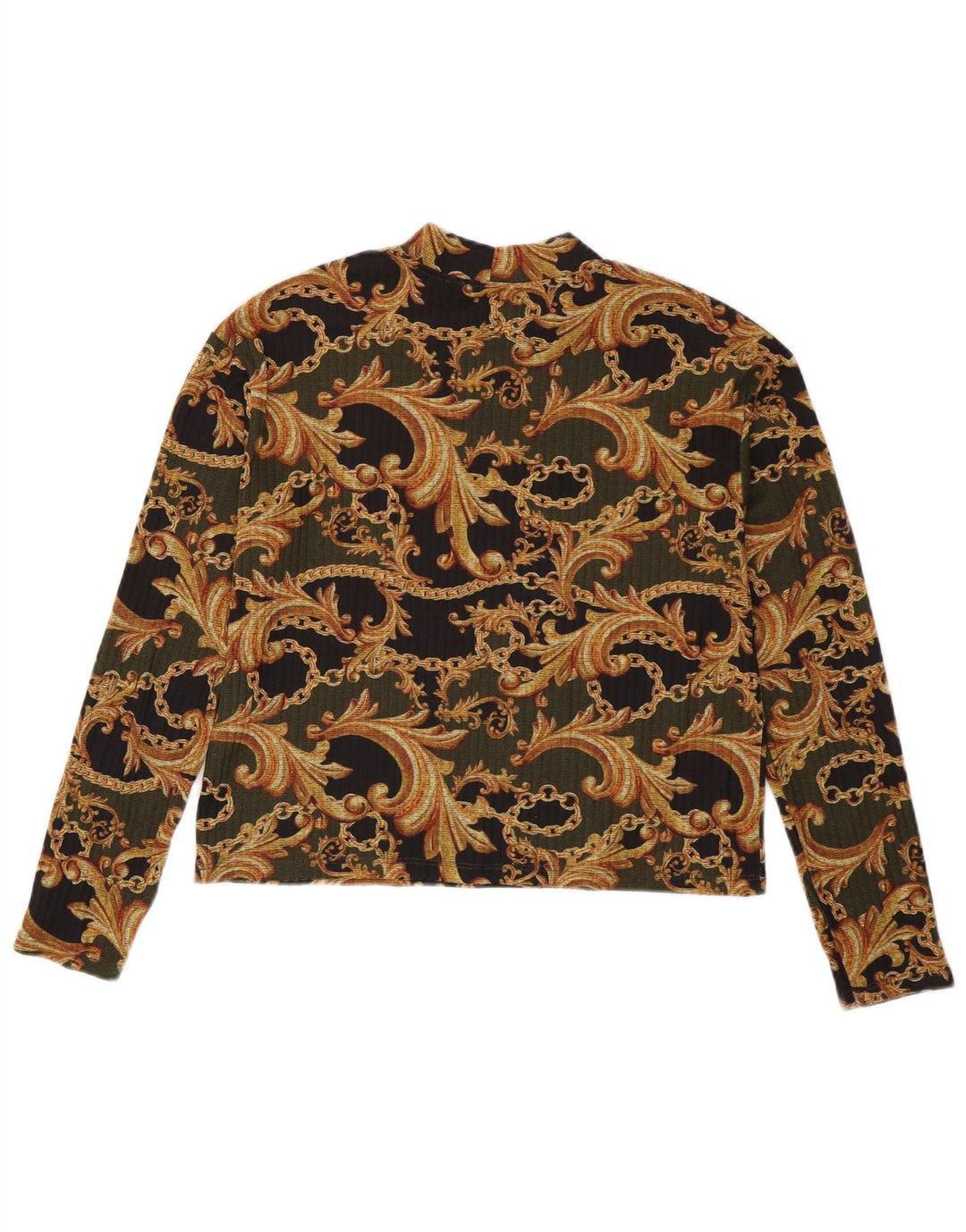 Zara Womens Crop Top Long Sleeve UK 10 Small Black Paisley Polyester