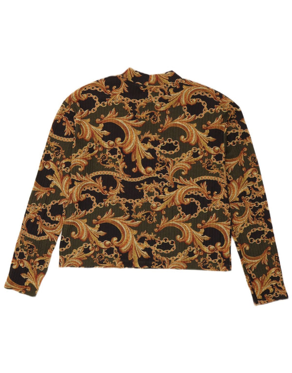 Zara Womens Crop Top Langærmet UK 10 Small Black Paisley Polyester