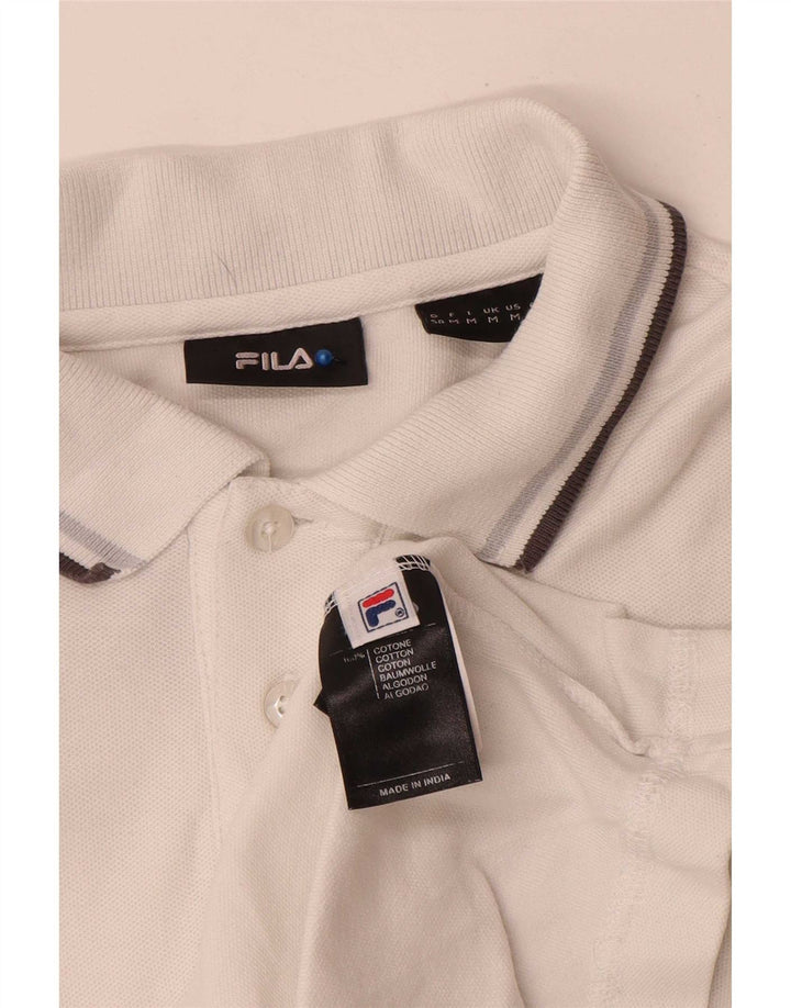 Fila Mens Long Sleeve Polo Shirt Medium White Striped Cotton