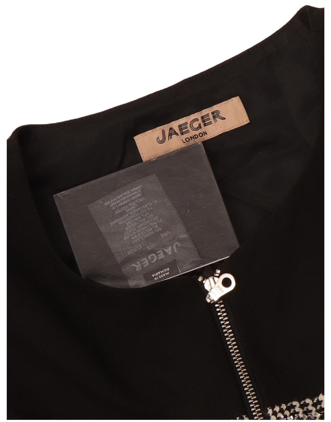 JAEGER Damen-Etuikleid mit langen Ärmeln, Gr. 8, Größe S, schwarze Wolle mit Hahnentrittmuster