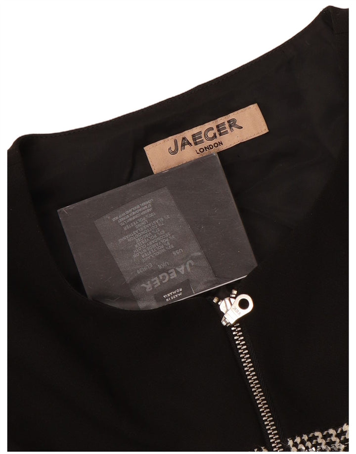 JAEGER Damen-Etuikleid mit langen Ärmeln, Gr. 8, Größe S, schwarze Wolle mit Hahnentrittmuster