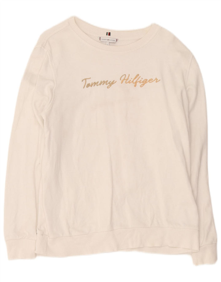 Tommy Hilfiger Womens Graphic Oversized Sweatshirt Jumper UK 10 Small White