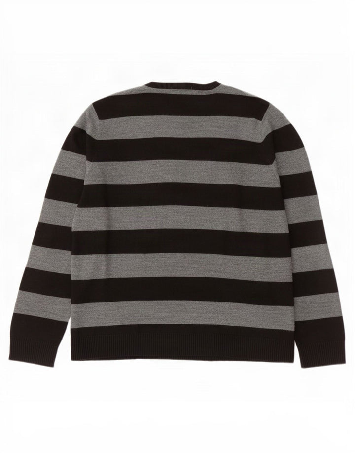 Marks & Spencer Mens V-Neck Jumper Sweater Large Grey Striped Acrylic