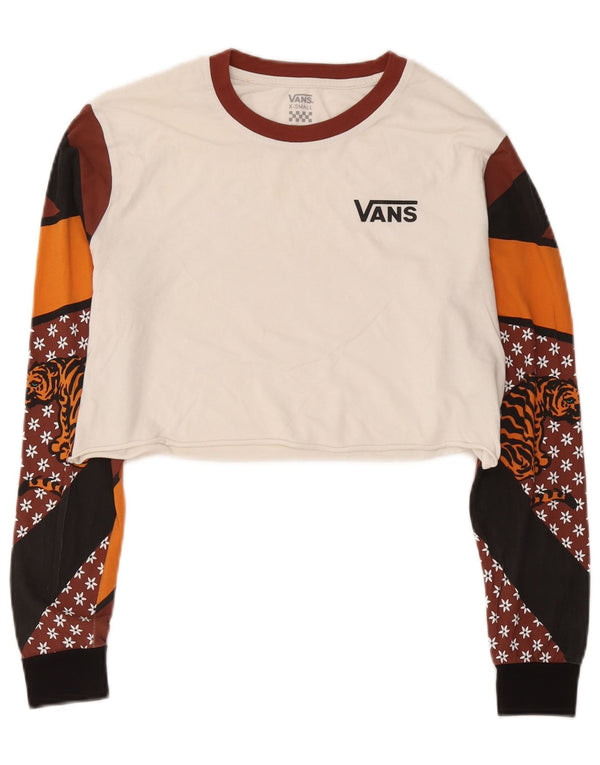 Vans Womens Crop Grafisk Top Langærmet UK 6 XS White Colourblock