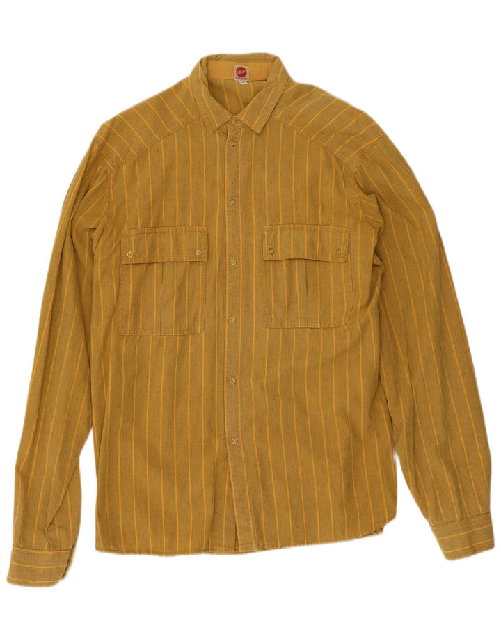 Vintage Mens Shirt Medium Yellow Striped Cotton
