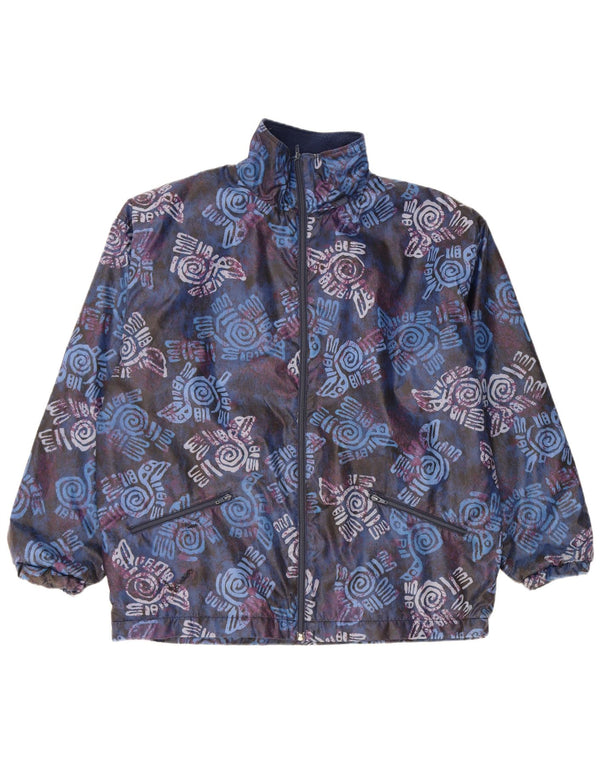 Vintage Mens Graphic Windbreaker Jacket UK 42 XL Navy Blue Geometric