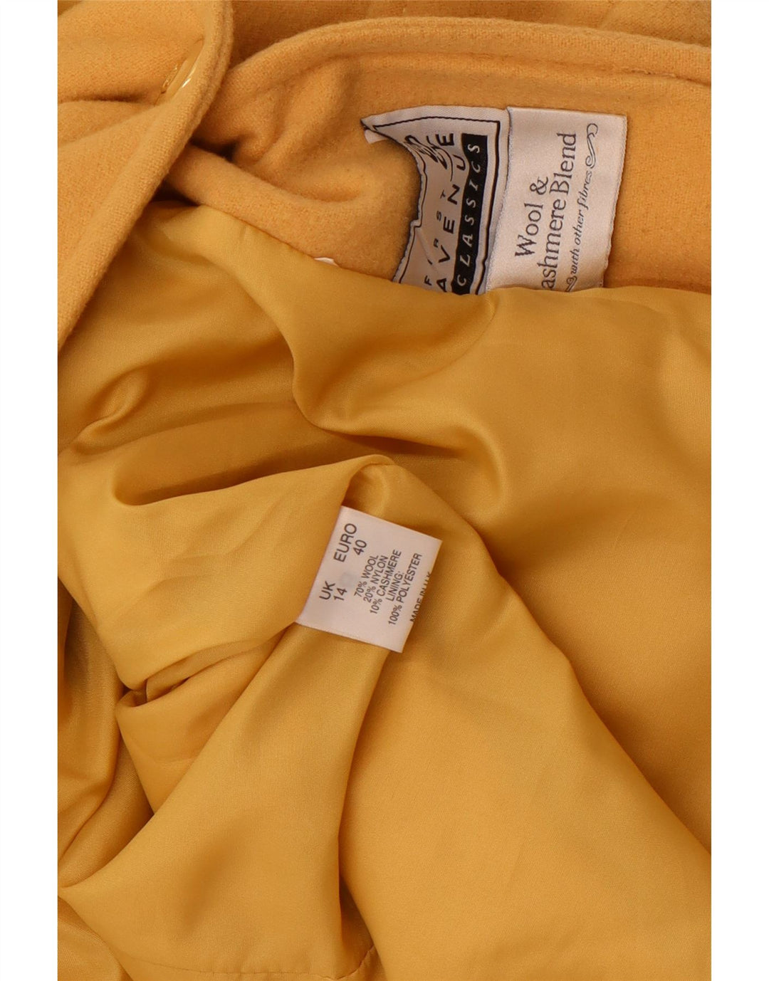 First Avenue Dame 1-knaps blazerjakke UK 14 Medium Yellow Wool