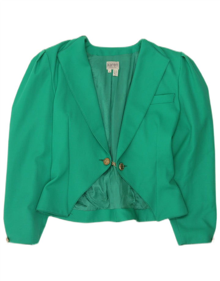 Vintage dame 3/4 ærmet blazerjakke UK 14 Medium Green Wool