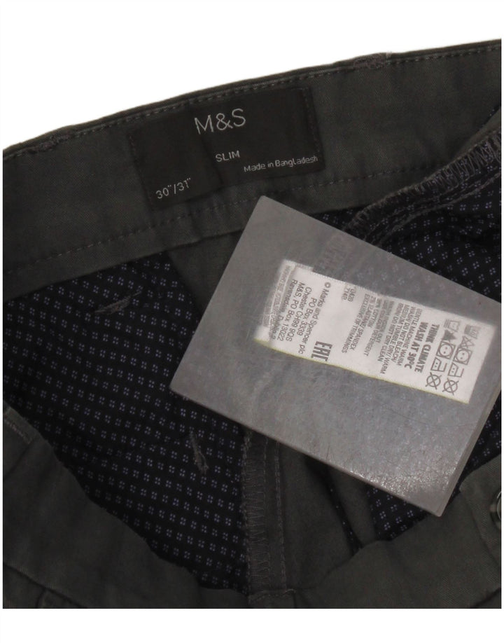 Marks & Spencer Mens Slim Chino Trousers W30 L31 Grey Cotton