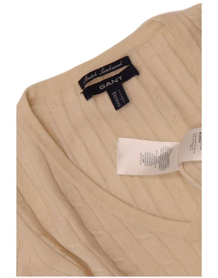 Gant Womens V-Neck Jumper Sweater UK 14 Large Off White Wool