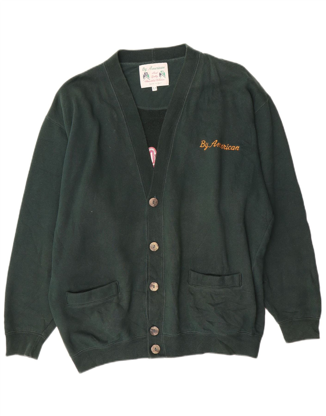 By American Mens Cardigan Sweater Medium Green Cotton