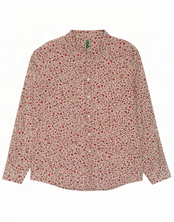 Benetton Womens Shirt UK 16 Large White Floral