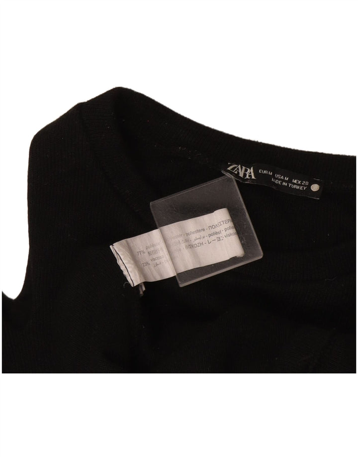Zara Damen Langarm Crop Off Shoulder Top UK 12 Medium Schwarz Polyester
