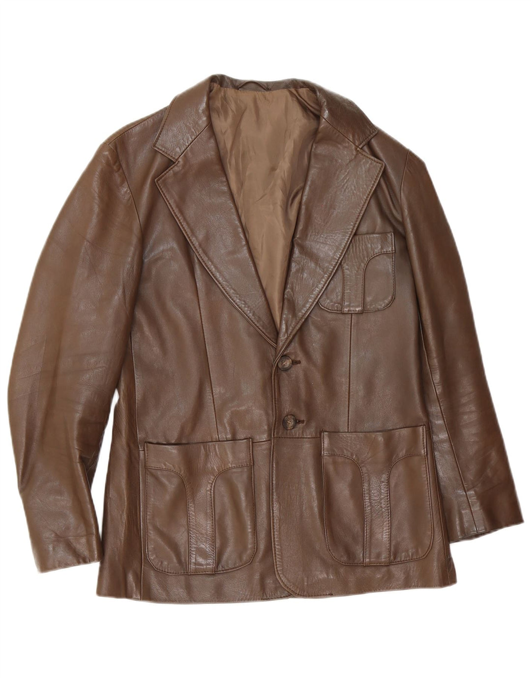 Jaqueta blazer masculina vintage de couro com 2 botões Reino Unido 38 marrom médio