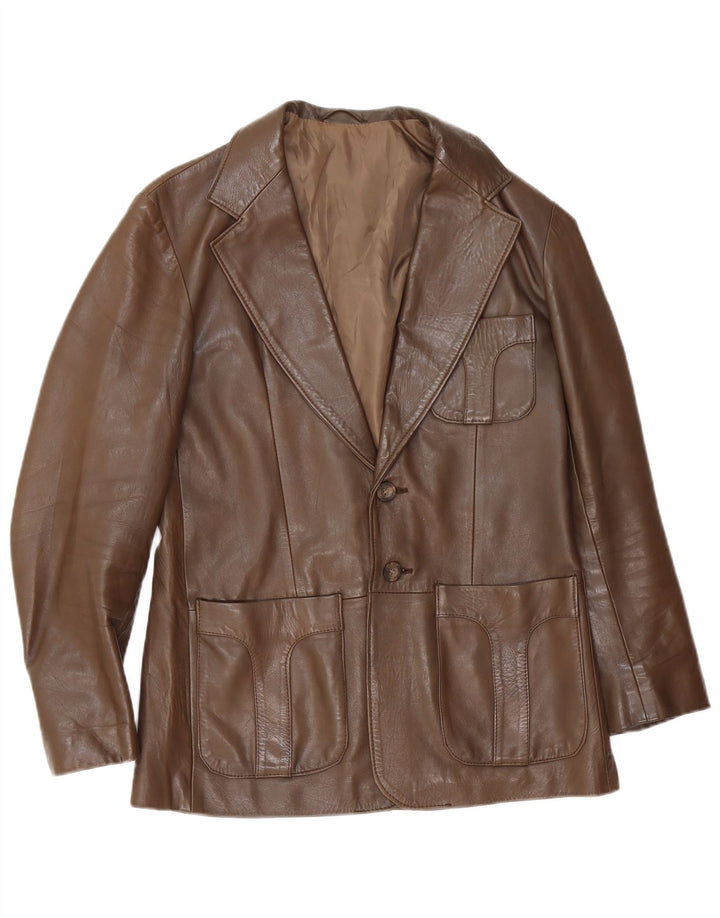 Jaqueta blazer masculina vintage de couro com 2 botões Reino Unido 38 marrom médio