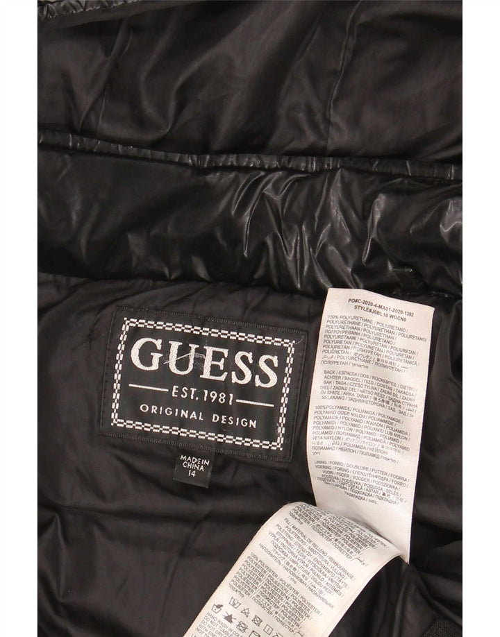 Guess Girls Hooded Padded Jacket 13-14 Years Black Polyurethane