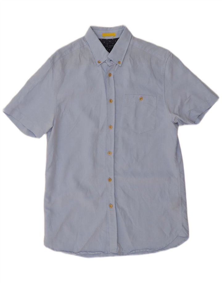 Ted Baker Mens Short Sleeve Shirt Size 3 Medium Blue Modal