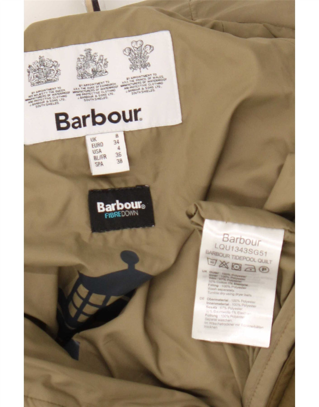 Giacca imbottita oversize con cappuccio da donna Barbour UK 8 Small poliestere verde
