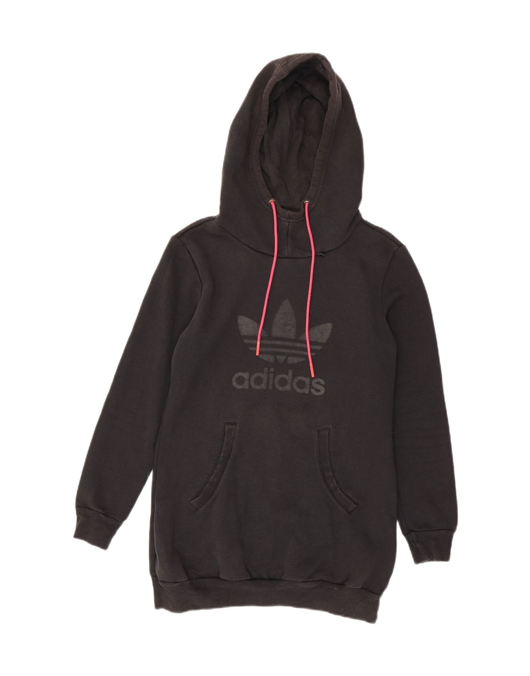 Adidas Womens Longline Graphic Hoodie Jumper EU 42 Medium Black Polyester