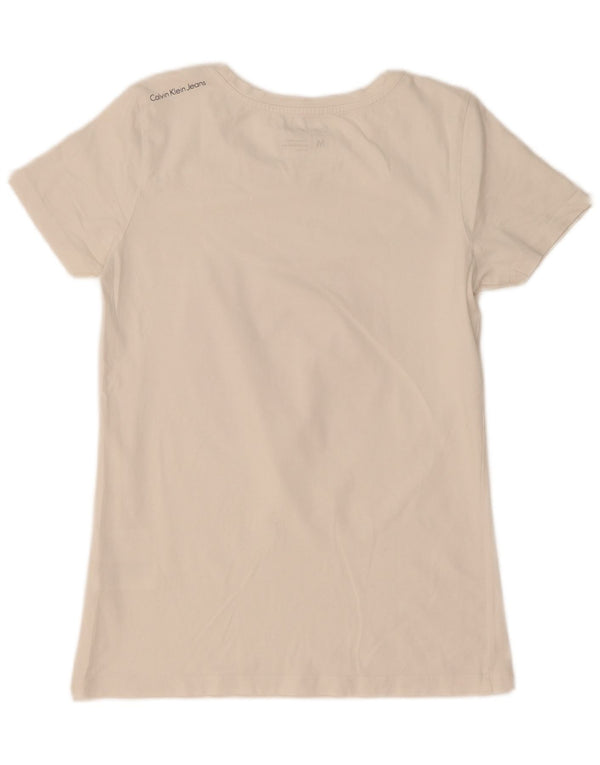 Calvin Klein Jeans Womens Graphic T-Shirt Top UK 12 Medium White Cotton
