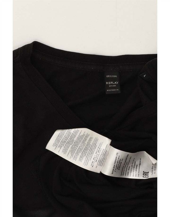REPLAY Mens Graphic T-Shirt Top Large Black Cotton