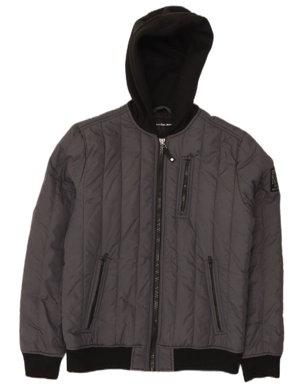 Calvin Klein Jeans Chaqueta acolchada con capucha para hombre UK 36 Small Grey Colourblock